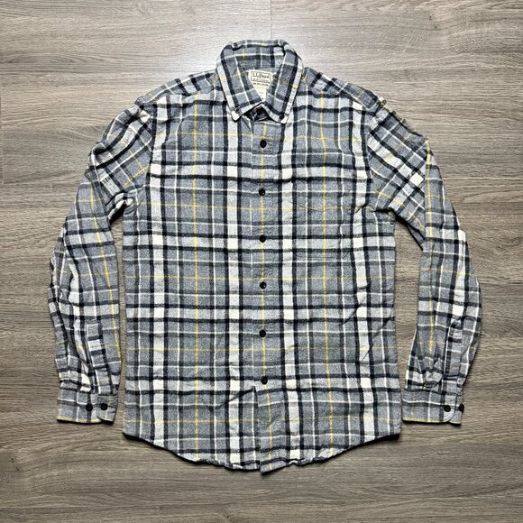 L.L. Bean Men's Scotch Plaid Flannel Shirt Slightly Fitted - Grey/Yellow - Picture 1 of 5